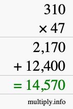 How to calculate 310 times 47 using long multiplication