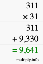 How to calculate 311 times 31 using long multiplication