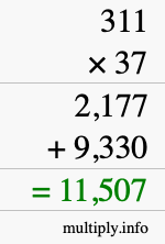 How to calculate 311 times 37 using long multiplication