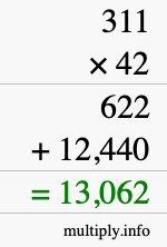 How to calculate 311 times 42 using long multiplication How to calculate 311 times 42 using long multiplication