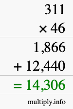 How to calculate 311 times 46 using long multiplication