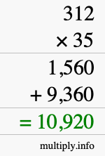 How to calculate 312 times 35 using long multiplication How to calculate 312 times 35 using long multiplication