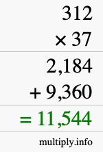How to calculate 312 times 37 using long multiplication