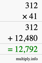 How to calculate 312 times 41 using long multiplication