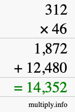 How to calculate 312 times 46 using long multiplication