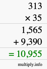 How to calculate 313 times 35 using long multiplication How to calculate 313 times 35 using long multiplication
