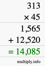 How to calculate 313 times 45 using long multiplication How to calculate 313 times 45 using long multiplication