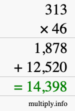 How to calculate 313 times 46 using long multiplication