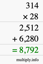 How to calculate 314 times 28 using long multiplication How to calculate 314 times 28 using long multiplication
