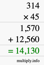 How to calculate 314 times 45 using long multiplication
