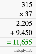 How to calculate 315 times 37 using long multiplication How to calculate 315 times 37 using long multiplication