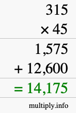 How to calculate 315 times 45 using long multiplication