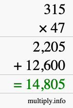 How to calculate 315 times 47 using long multiplication