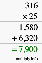 How to calculate 316 times 25 using long multiplication How to calculate 316 times 25 using long multiplication