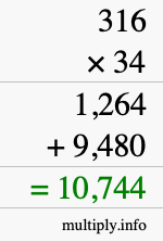 How to calculate 316 times 34 using long multiplication
