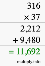 How to calculate 316 times 37 using long multiplication