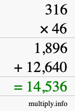 How to calculate 316 times 46 using long multiplication