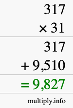 How to calculate 317 times 31 using long multiplication