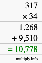 How to calculate 317 times 34 using long multiplication