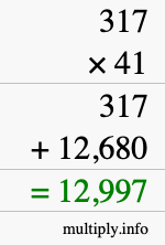 How to calculate 317 times 41 using long multiplication