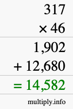 How to calculate 317 times 46 using long multiplication