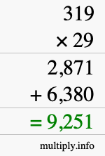 How to calculate 319 times 29 using long multiplication