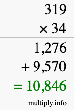 How to calculate 319 times 34 using long multiplication