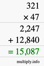 How to calculate 321 times 47 using long multiplication