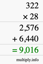 How to calculate 322 times 28 using long multiplication How to calculate 322 times 28 using long multiplication