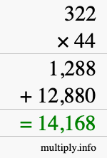 How to calculate 322 times 44 using long multiplication How to calculate 322 times 44 using long multiplication