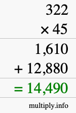 How to calculate 322 times 45 using long multiplication