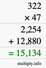 How to calculate 322 times 47 using long multiplication