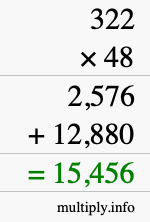 How to calculate 322 times 48 using long multiplication