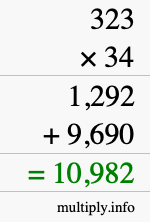 How to calculate 323 times 34 using long multiplication