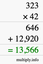 How to calculate 323 times 42 using long multiplication