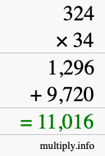 How to calculate 324 times 34 using long multiplication