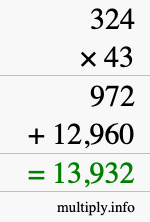 How to calculate 324 times 43 using long multiplication