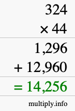 How to calculate 324 times 44 using long multiplication How to calculate 324 times 44 using long multiplication