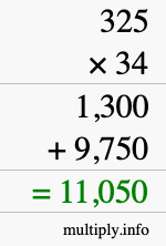 How to calculate 325 times 34 using long multiplication