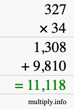How to calculate 327 times 34 using long multiplication