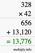How to calculate 328 times 42 using long multiplication