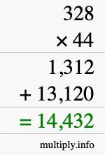 How to calculate 328 times 44 using long multiplication How to calculate 328 times 44 using long multiplication