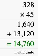 How to calculate 328 times 45 using long multiplication How to calculate 328 times 45 using long multiplication