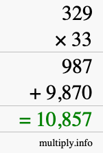 How to calculate 329 times 33 using long multiplication