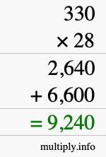 How to calculate 330 times 28 using long multiplication How to calculate 330 times 28 using long multiplication