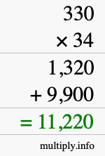 How to calculate 330 times 34 using long multiplication