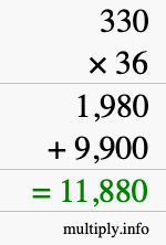How to calculate 330 times 36 using long multiplication How to calculate 330 times 36 using long multiplication