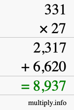 How to calculate 331 times 27 using long multiplication