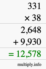 How to calculate 331 times 38 using long multiplication