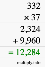 How to calculate 332 times 37 using long multiplication